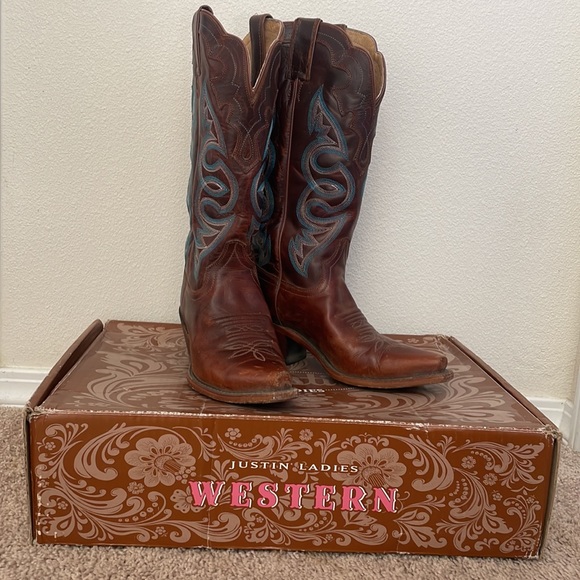 Justin Torino Saddle Western Cowboy Boots (style L4331) - Picture 2 of 9